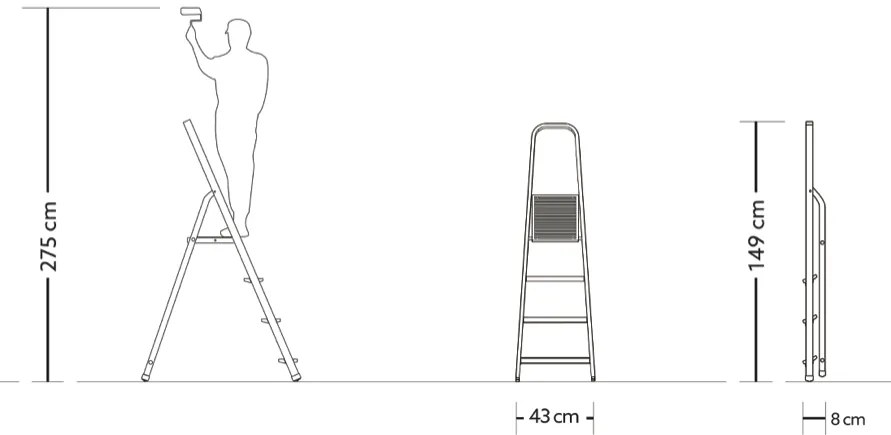 Scala in acciaio nero con portata di 125 kg a 4 gradini