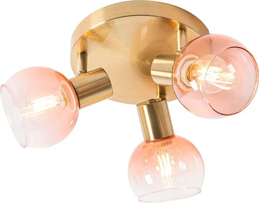 Faretto da soffitto intelligente oro con vetro rosa incl. 3 Wifi P45 - VIDRO