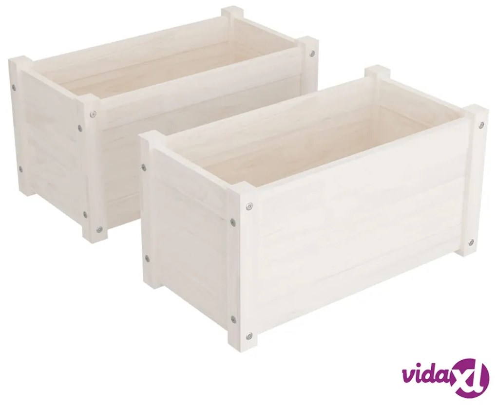 vidaXL Fioriere da Giardino 2 pz Bianche 60x31x31 cm Massello di Pino