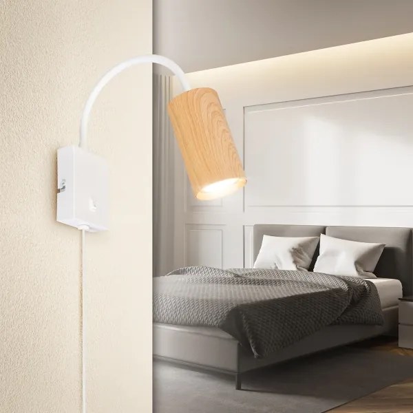 Brilagi - Lampada flessibile da muro SELE 1xGU10/30W/230V bianco/decorazioni in rovere