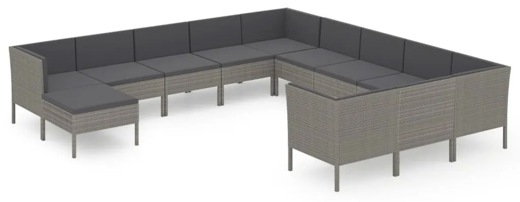 Set Divani da Giardino 12 pz con Cuscini in Polyrattan Grigio