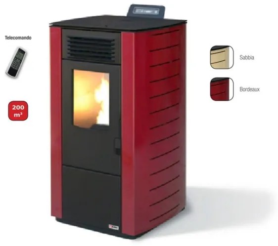 Stufa a pellet ad aria 8.8 kW con ventilazione frontale King 98 bordeaux
