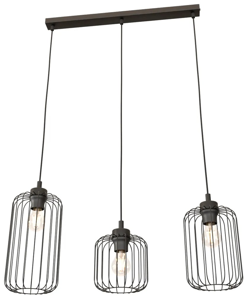 Sospensione Minimal Industrial Minerva 3 Luci Lineari Nera