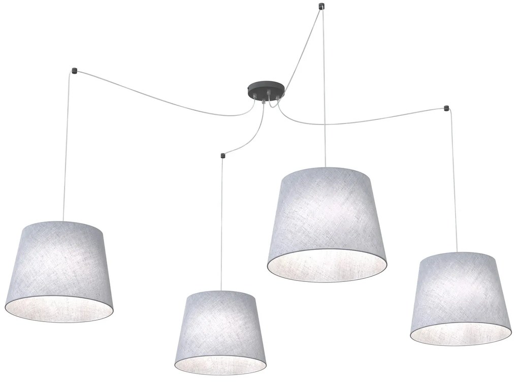 Sospensione 4 Luci Iside Con Fermacavi E Paralumi Grigio