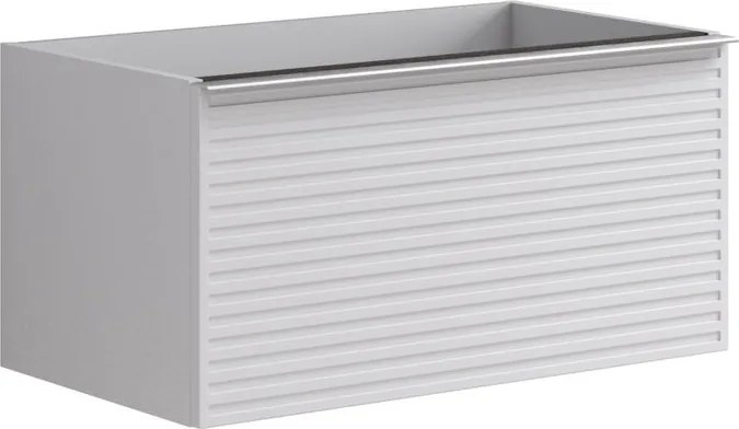 Cassettiera Pixel con 2 cassetti frontale stripes laccato opaco bianco e maniglia alluminio brillante L80 x H40 x P45,5cm