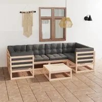 Set Divani da Giardino 7 pz con Cuscini Legno Massello di Pino 3077299