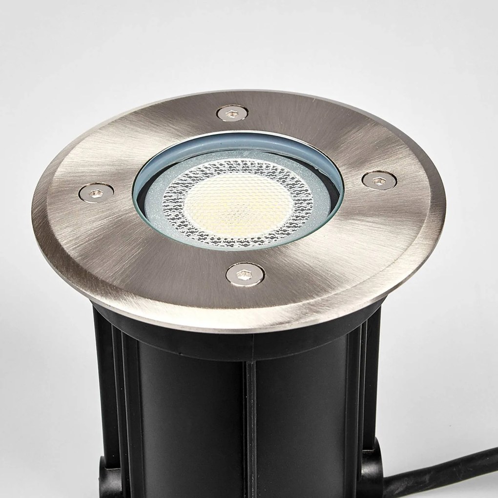 Lindby Lampada da incasso a pavimento Insa, Ø11cm, acciaio inox, GU10, IP67