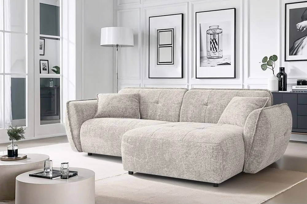 Divano angolare beige (con penisola a destra/con chaise lounge) con rivestimento in ciniglia Nelia – Ropez