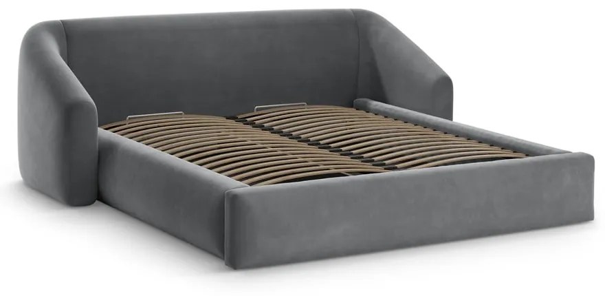 Letto matrimoniale imbottito grigio con contenitore con rete inclusa 180x200 cm Campi – Cosmopolitan Design