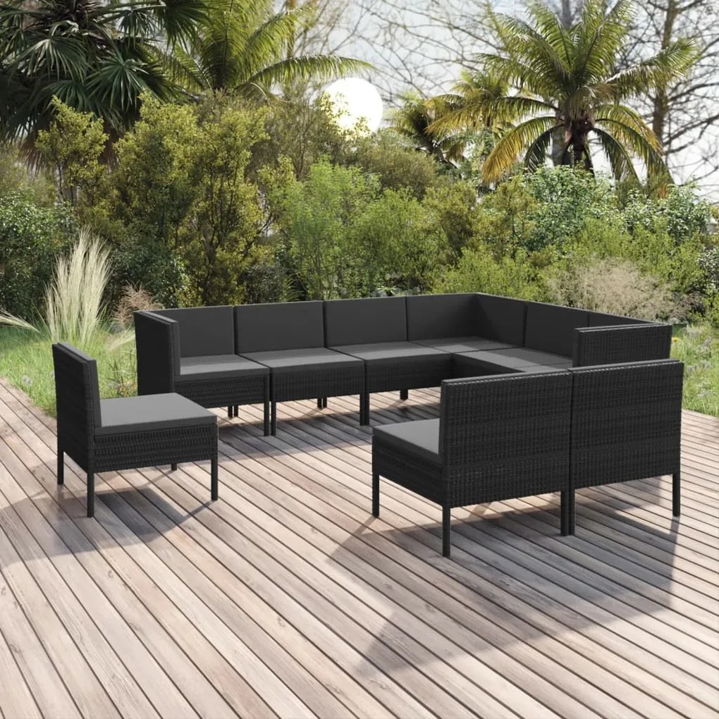 Set Divani da Giardino 9 pz con Cuscini in Polyrattan Nero