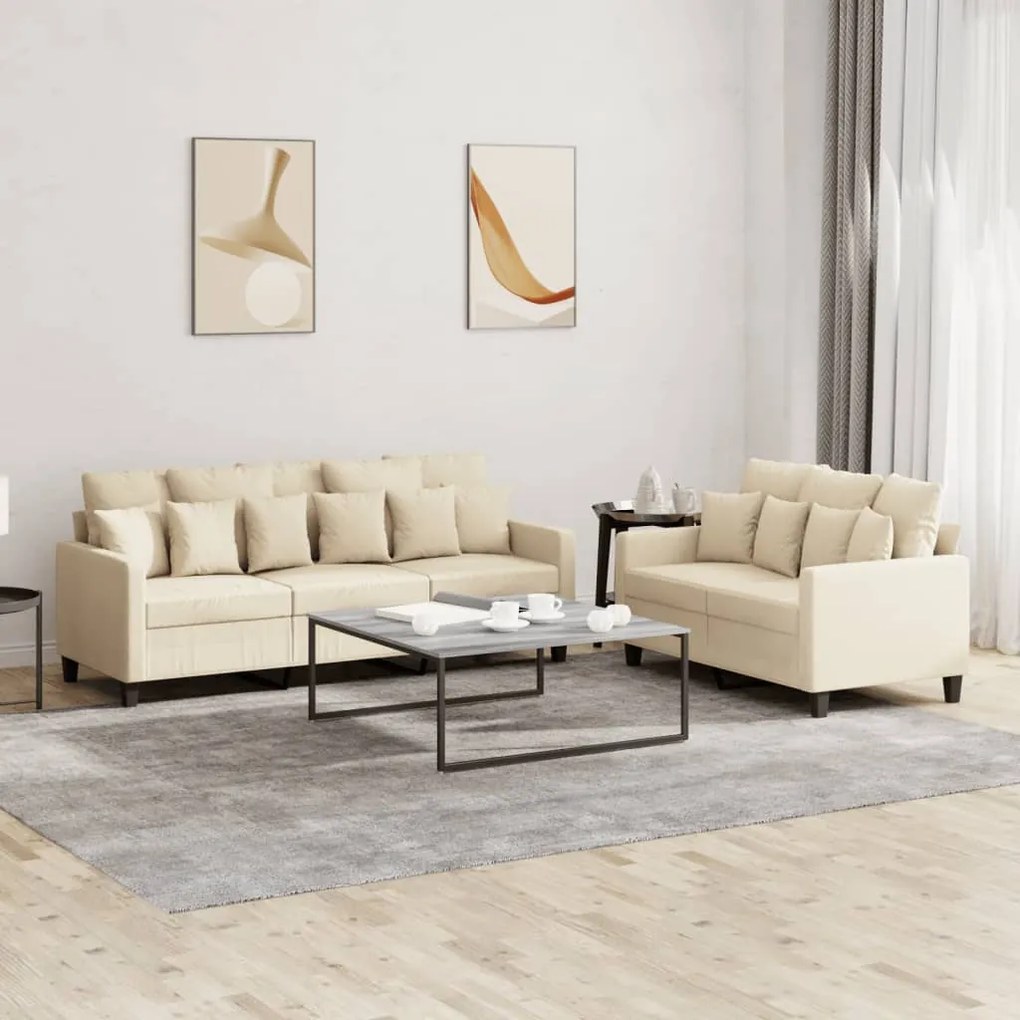 Set Di Divani 2 Pz Con Cuscini Crema İn Tessuto /