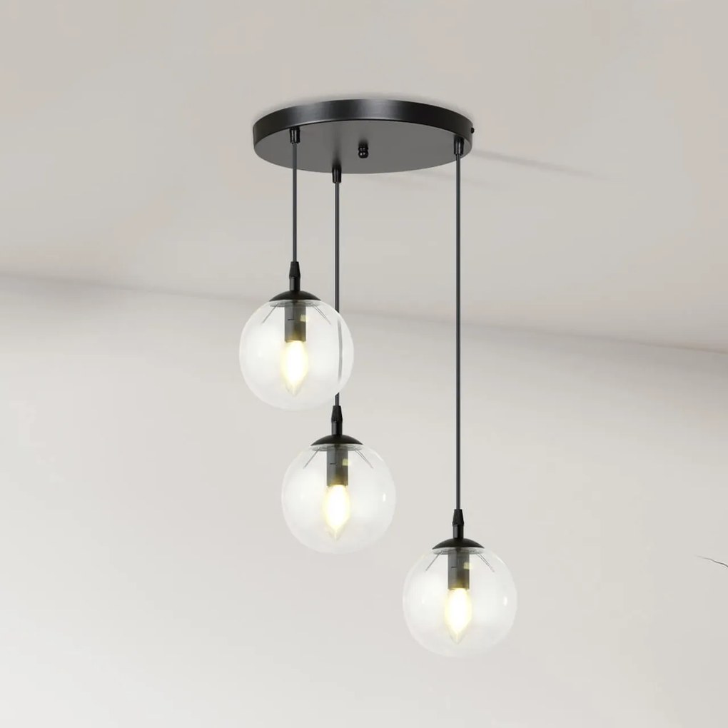 Lampadario a Sospensione COSMO 3 BLACK TRANSPARENT PREMIUM