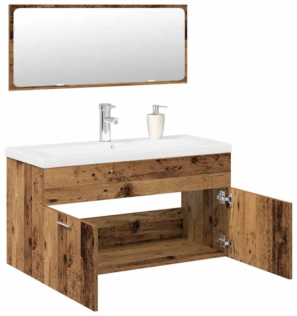Set Mobili Da Bagno 3 Pz Legno Antico İn Legno Multistrato /