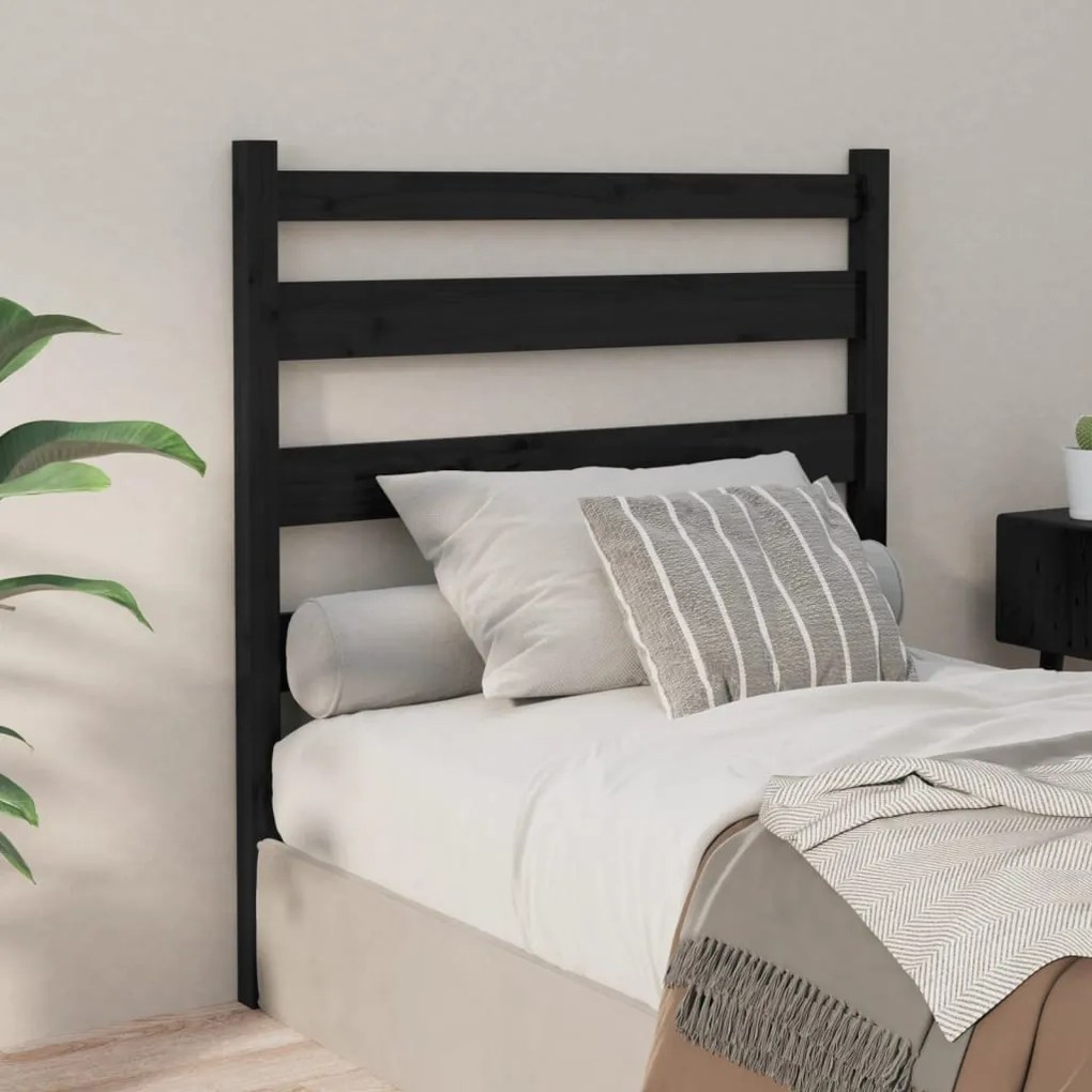 Testiera Per Letto Nera 106x4x100 Cm İn Legno Massello Di Pino /