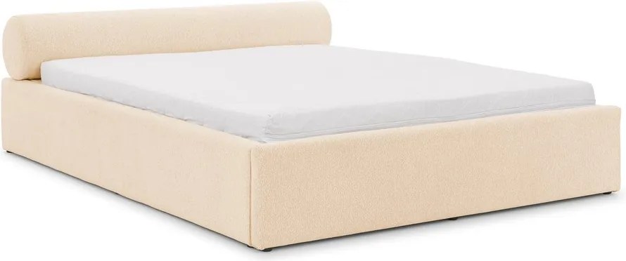 Letto matrimoniale imbottito color crema con contenitore con rete inclusa 200x200 cm Cille – Ropez