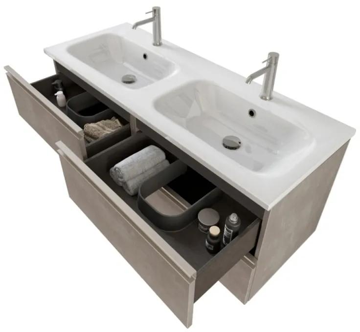 Mobile bagno sospeso 120 cm Master grigio doppio lavabo e 4 cassetti