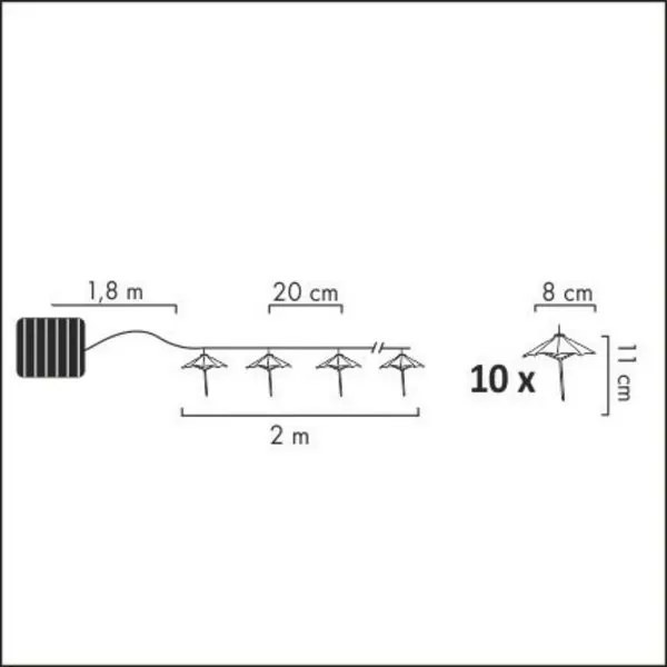 Catena LED solare 10xLED/1,2V 300 mAh 3,8 m IP44 ombrelli