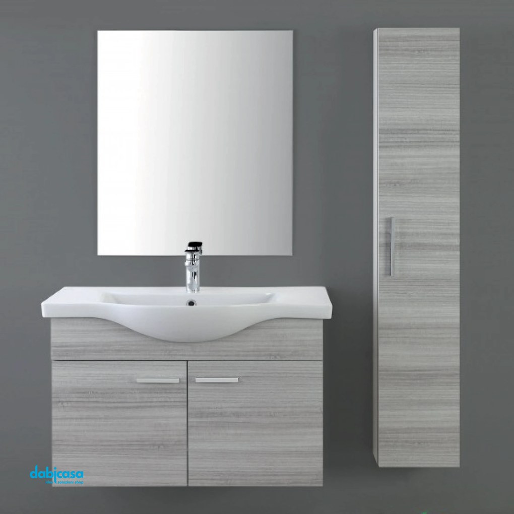 Mobile Bagno Sospeso "Stella" Da 85 Cm Composta Da Due Cassetti Finitura Grigio