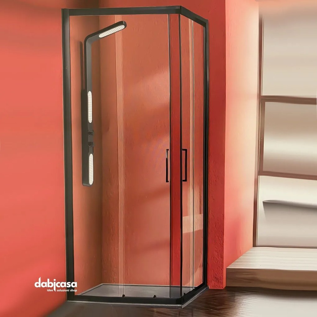 Box Doccia 2b "Evo" 80x120 Rettangolare con apertura angolare Cristallo Trasparente Profilo nero h 200cm