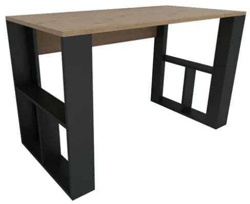 Scrivania Moderna 120x60x74 Con Ripiani Laterali Breeze Rovere Chiaro E Nero