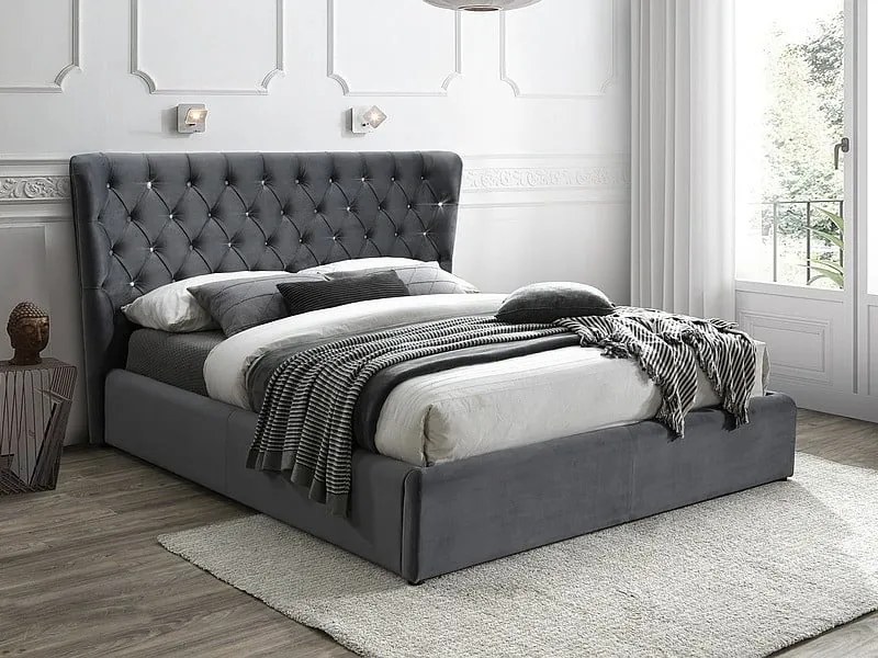 Letto Carven imbottito in velluto grigio - 160 x 200 cm
