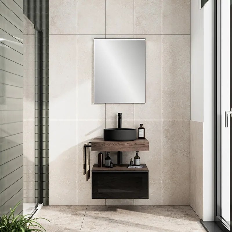Mobile da bagno sospeso Star con top integrato L 60.3 x H 30 x P 46 cm noce walnut, 1 cassetto