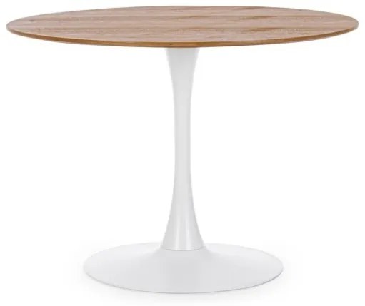 Tavolo Rotondo Da Interni D100 In Acciaio Bianco Top Effetto Legno Bloom Veneer Bizzotto