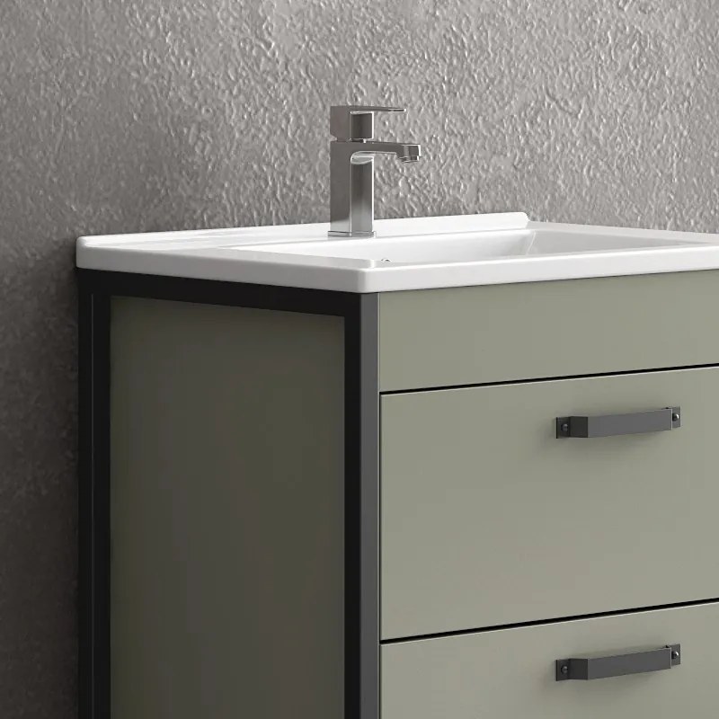 Mobile bagno 65cm con lavabo e struttura metallica nera IKOS-65 - KAMALU