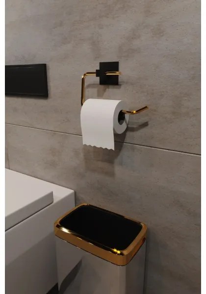 Porta carta igienica in metallo 8x16 cm nero/oro