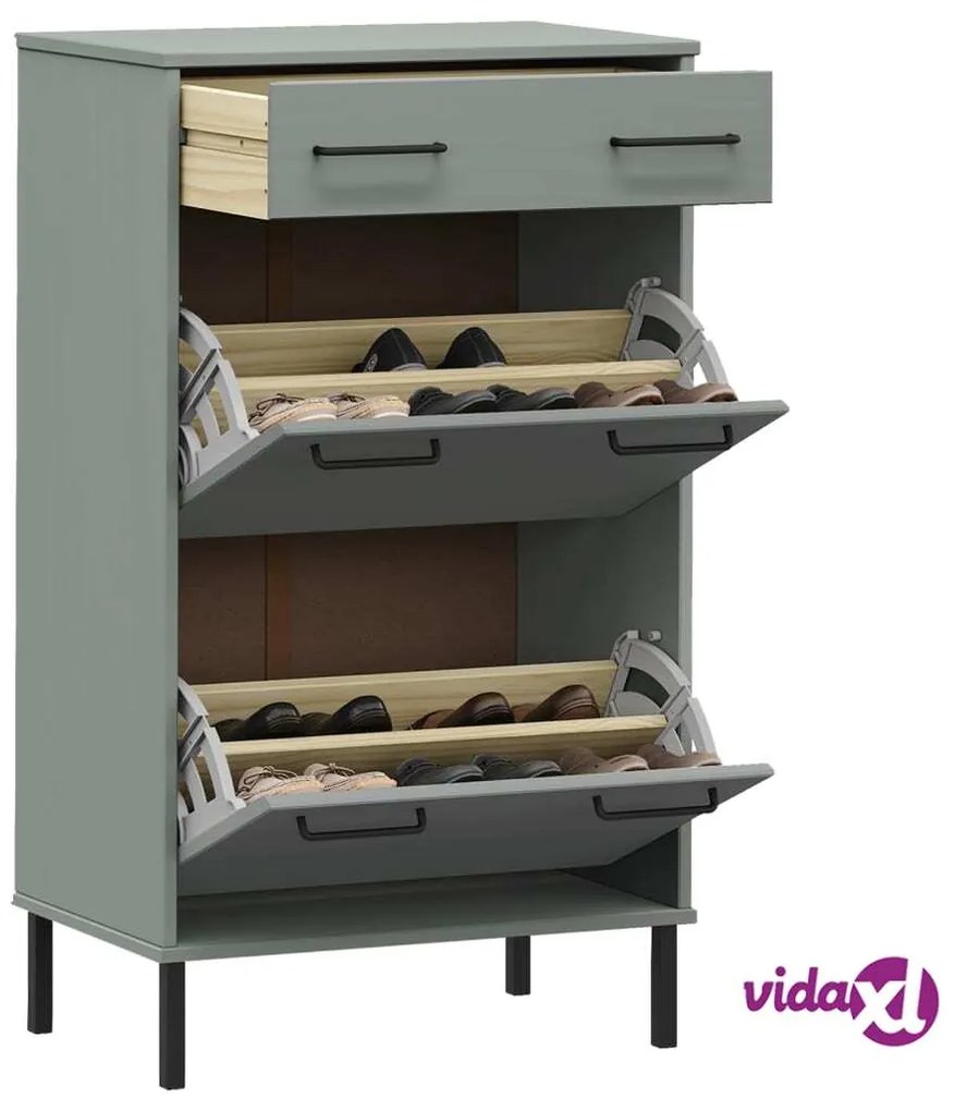 vidaXL Scarpiera con Gambe Metallo Grigio Legno Massello di Pino OSLO
