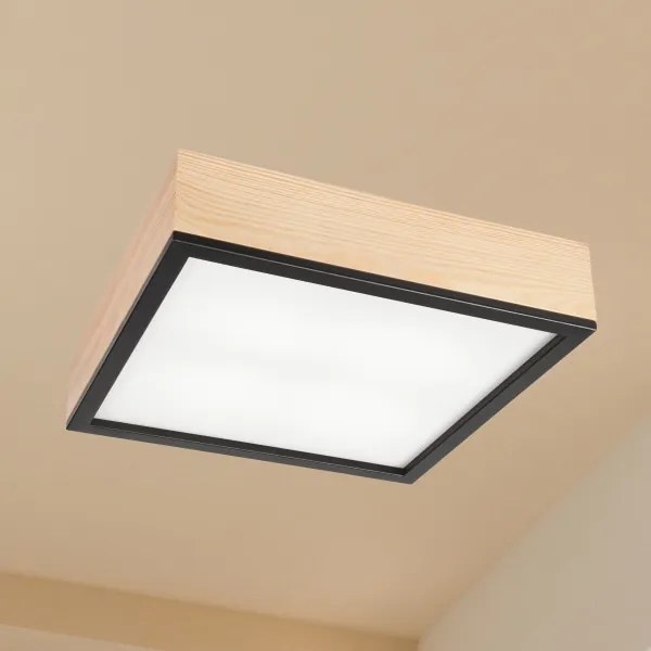 Plafoniera NATURAL SQUARE 4xE27/15W/230V 39x39 cm pino/nero