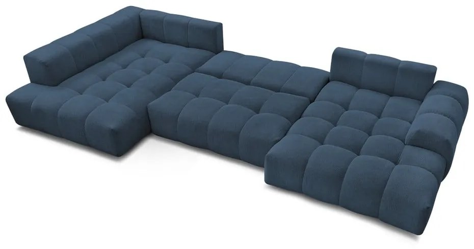 Divano angolare blu scuro allungabile e con contenitore (penisola a sinistra/a U) con rivestimento in ciniglia Everest – Bobochic Paris