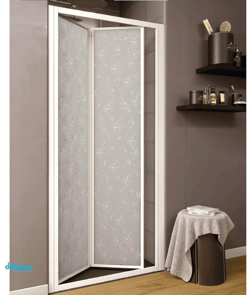 Giava Porta a Due Ante a Soffietto "Smeralda" Da 88/93 Cm Cristallo Temperato Acrilico Bollicine Da 3 mm Profili Bianchi