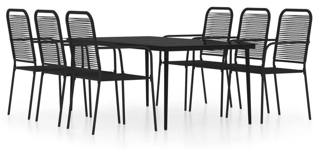 Set mobili da pranzo per giardino 7 pz nero