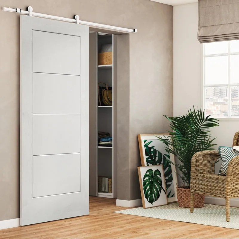 Porta scorrevole reversibile Bent in mdf bianco, L 210 x H 90 cm, con binario Loft