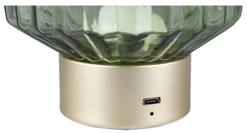 Lampada da tavolo LED dimmerabile in verde e oro con paralume in vetro (altezza 19,5 cm) Lord - Trio