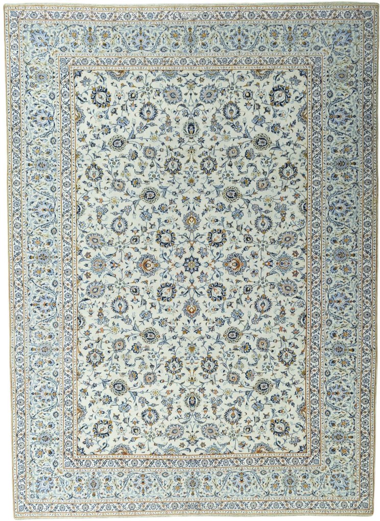 Kashan Tappeto 410x300 Beige (Iran) Annodato A Mano