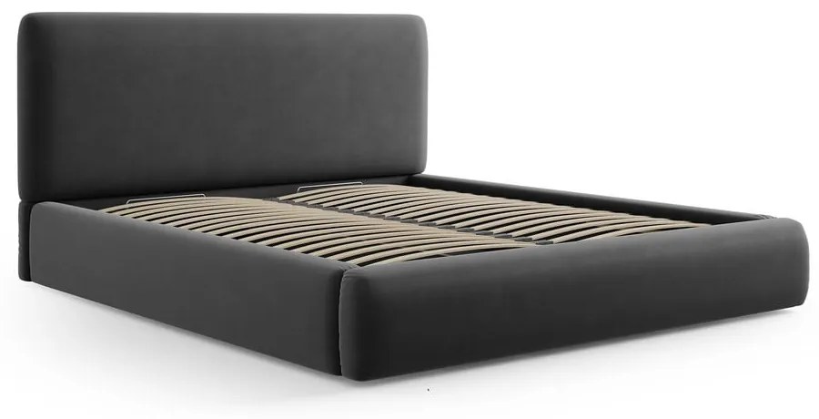 Letto matrimoniale imbottito grigio scuro con contenitore e doghe 140x200 cm Colonel - Cosmopolitan Design