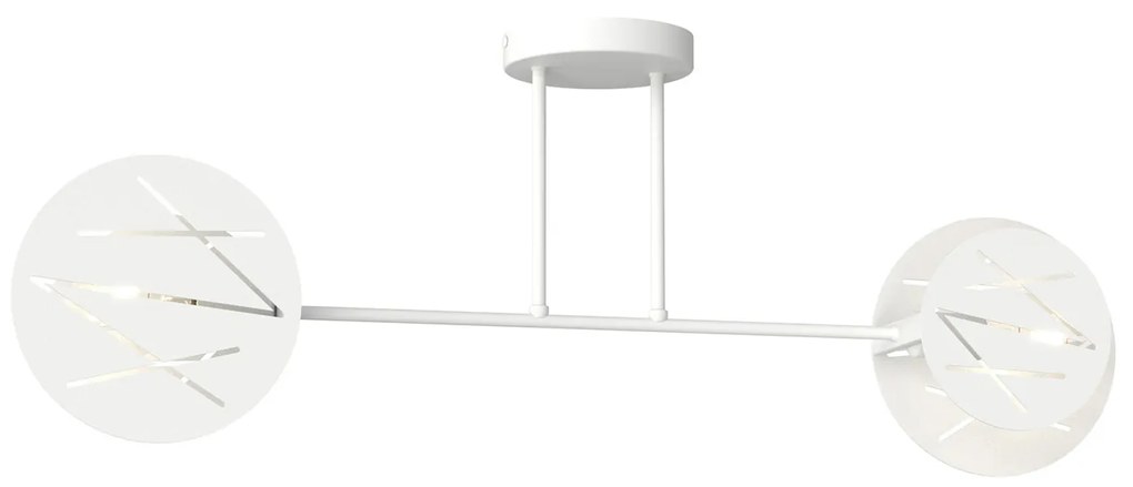 Plafoniera 2 Luci Plutone In Acciaio Bianco A Bracci E Diffusori A Cerchio