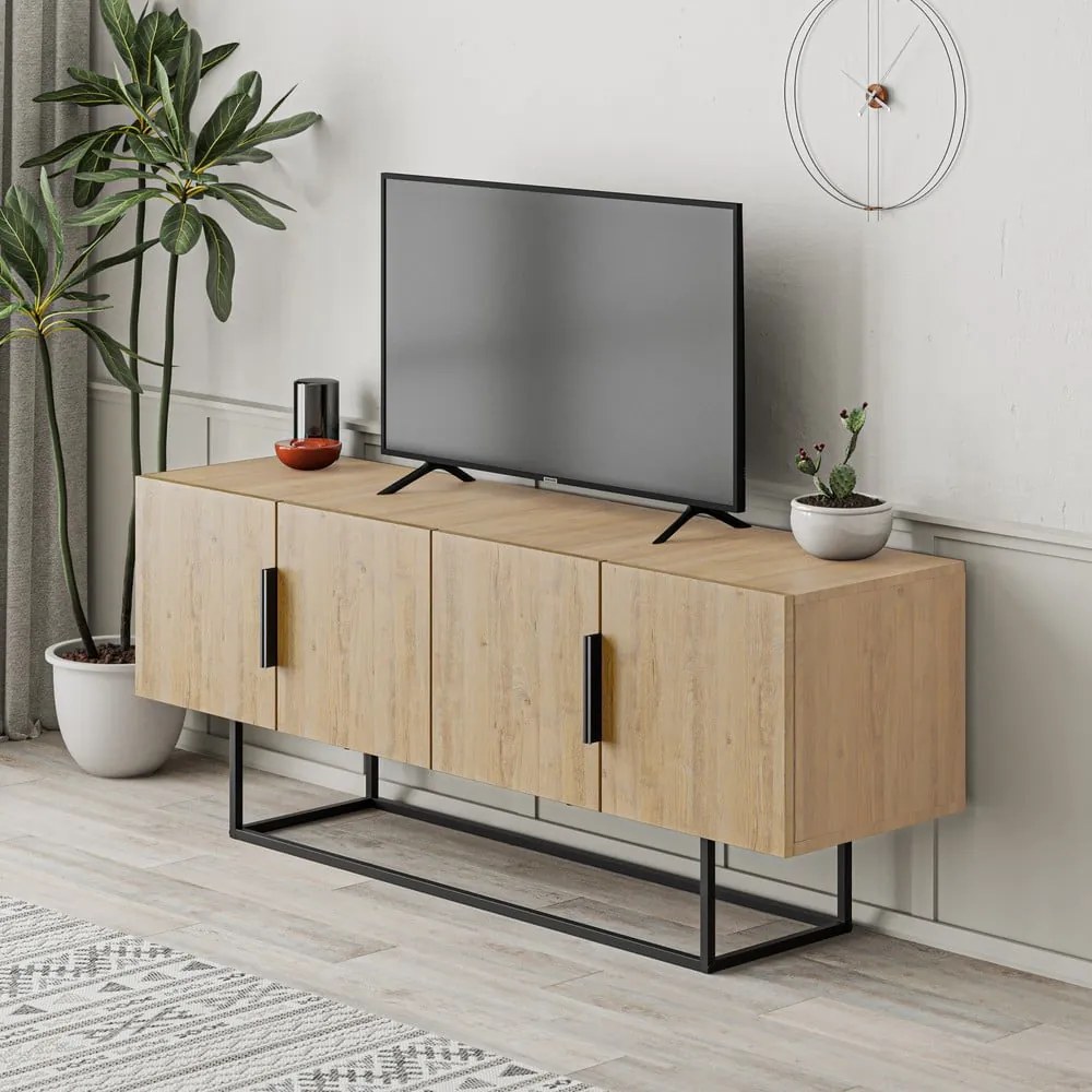 Tavolo TV in rovere colore naturale 140x55 cm Titan - Marckeric