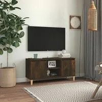 Mobile TV con Gambe in Legno Massello Rovere Fumo 103,5x35x50cm 813158