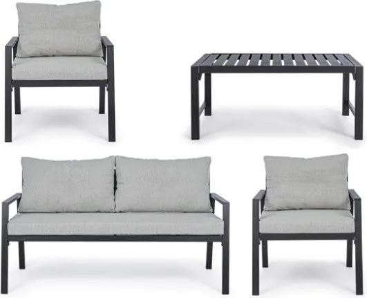Salotto da esterno in alluminio 4 posti Antracite Bizzotto Lorillard New