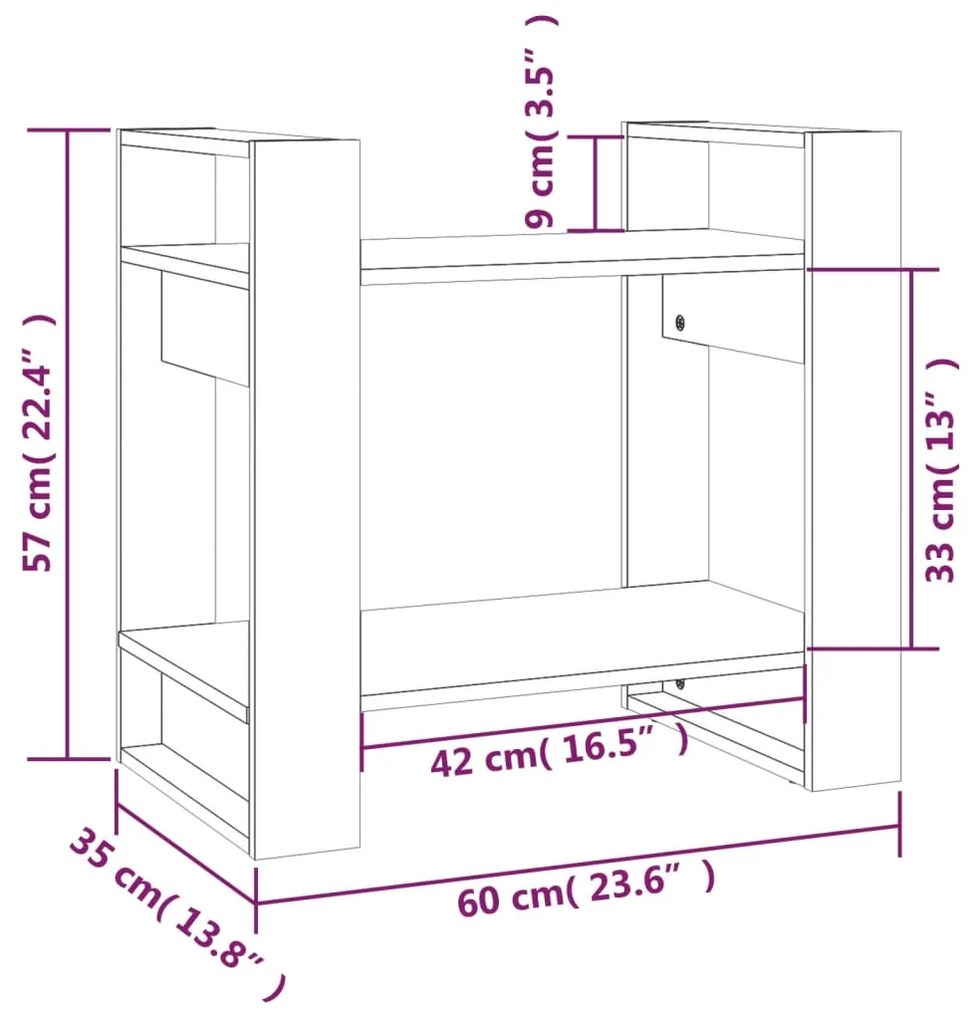 Libreria/Divisorio Nero 60x35x57 cm in Legno Massello di Pino