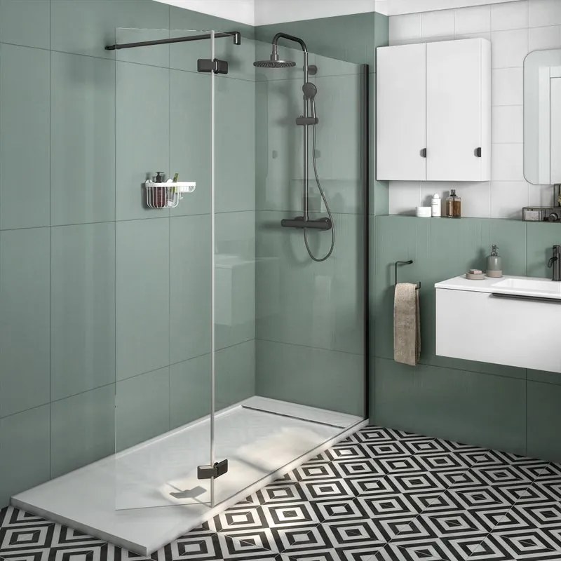 Box doccia walk-in Neo, vetro 8 mm, L 158-159.5 cm x H 200 cm, profilo nero