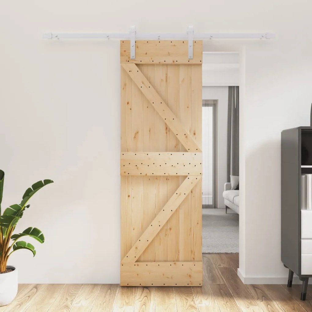 Porta Scorrevole Con Set Hardware 70x210 Cm Legno Massello Pino /