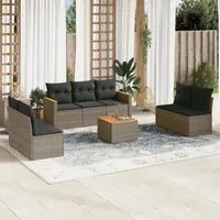 Set Divano da Giardino 8 pz con Cuscini Grigio in Polyrattan 3225885