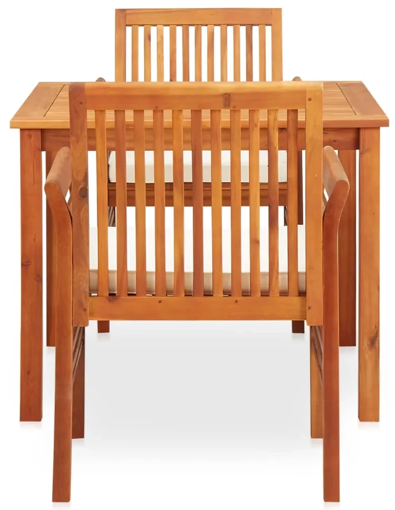 Set da pranzo da giardino 3 pz con cuscini massello di acacia