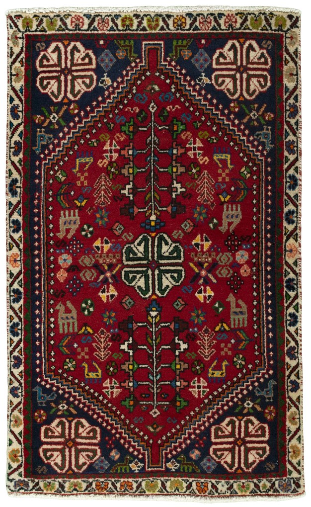 Shiraz Tappeto 70 x 110 Rosso (Iran) Annodato A Mano