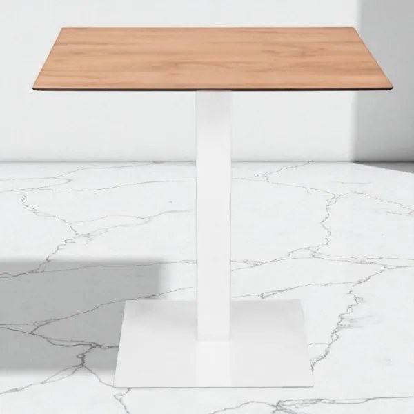 Tavolo bar pub ristorante da esterno 80x80 cm base bianca e piano in HPL Rovere Nodato H 74
