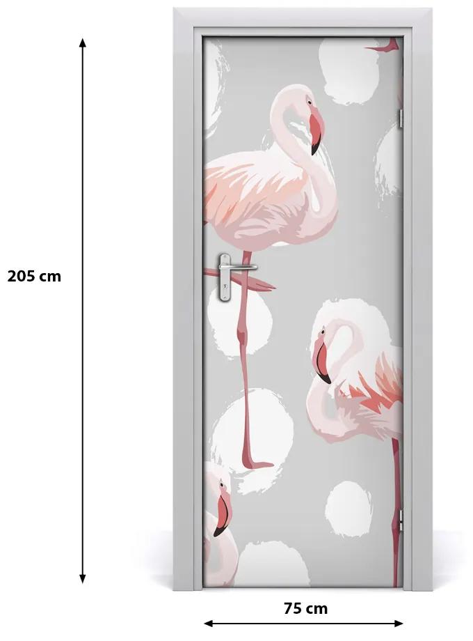 Poster adesivo per porta Flamingos e punti 75x205 cm